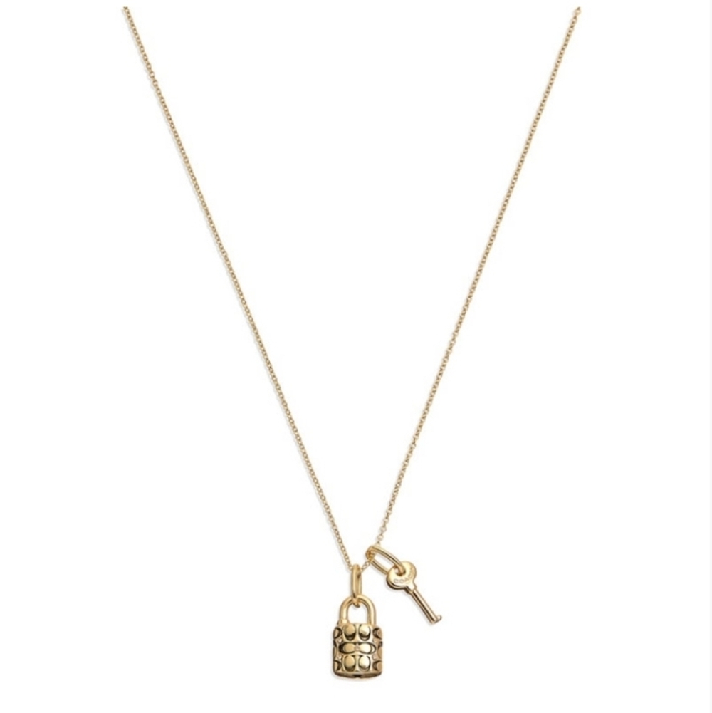💛▪️Coach ▪️Gold Quilted Padlock and Key Necklace - Picture 1 of 3